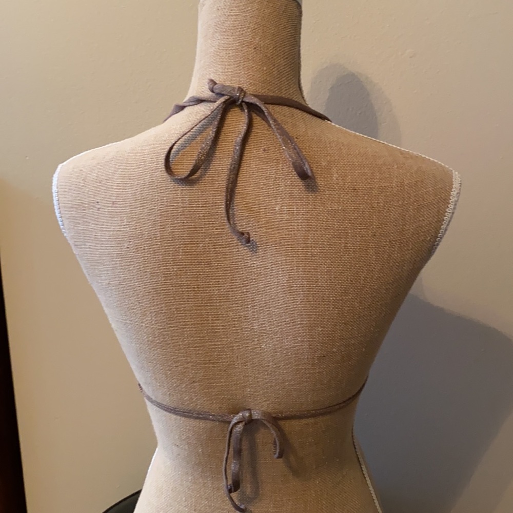 $3 for 9 Taupe and gold sparkle shimmer metallic bathing suit top tie back jr M - Picture 3 of 4